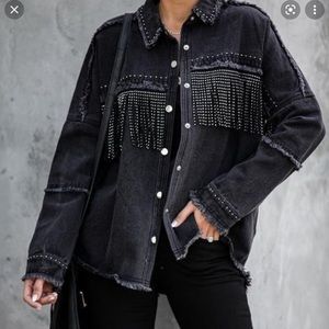 NWT VICI Black Denim Fringe “Schacket” jacket